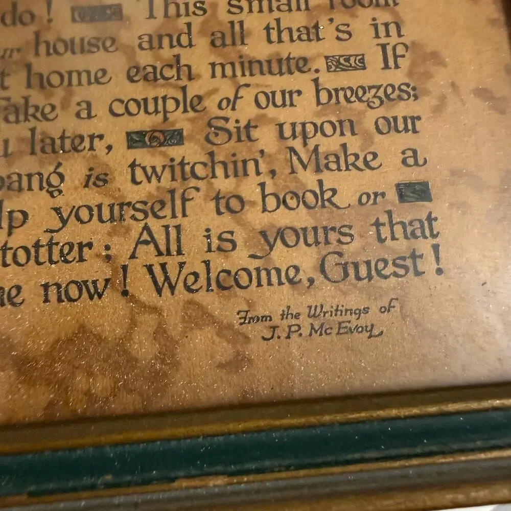 Vintage “Welcome, Guest!” Framed Poem J.P. McEvoy Buzza Mid Century Art 1937